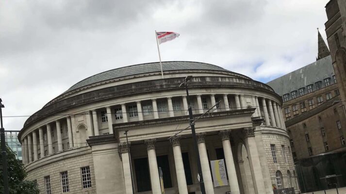Flag flying onto of Manchester library